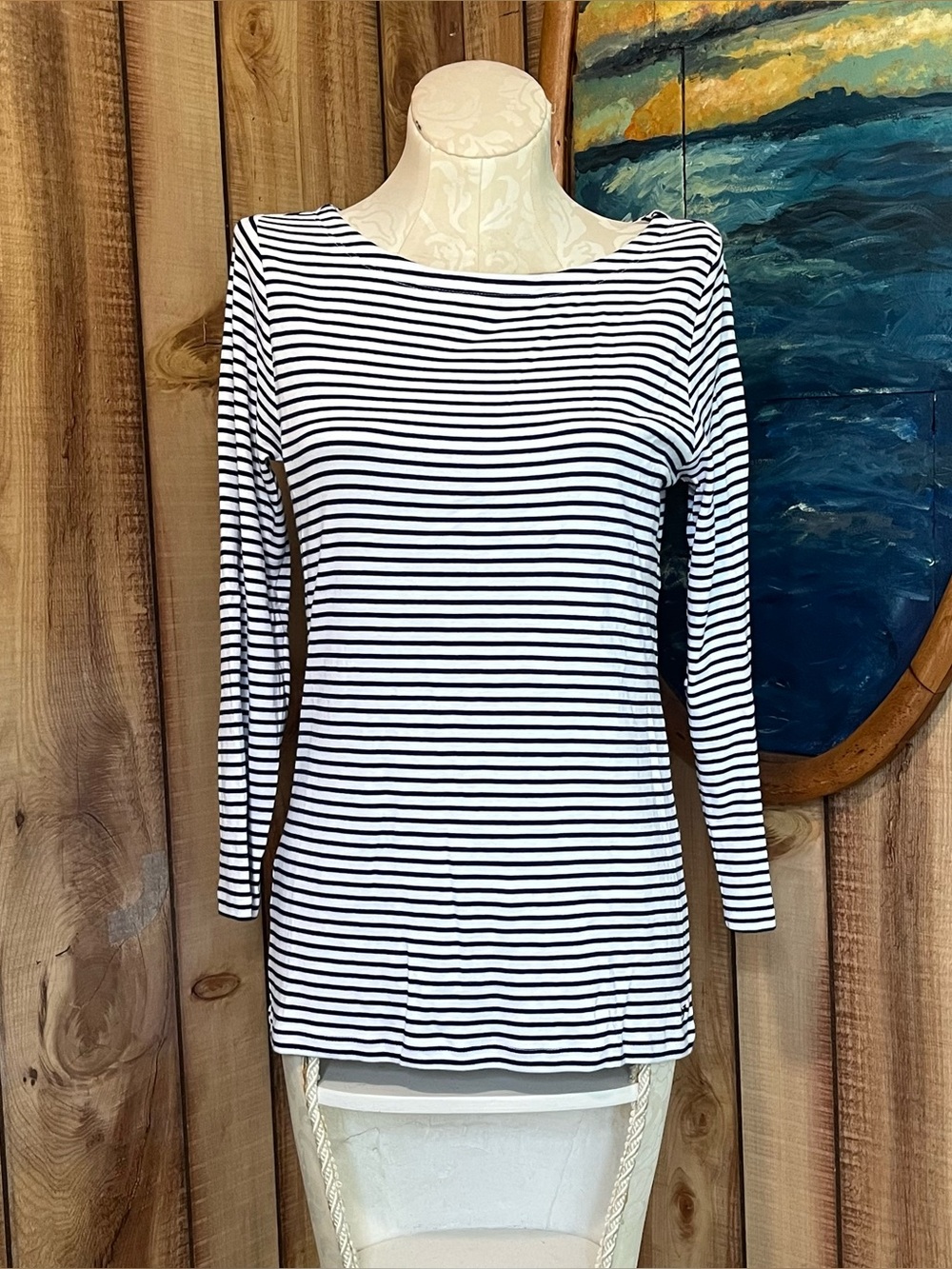 💋 Vineyard Vines Navy and White Striped Boatneck Long-Sleeve Tee NWT